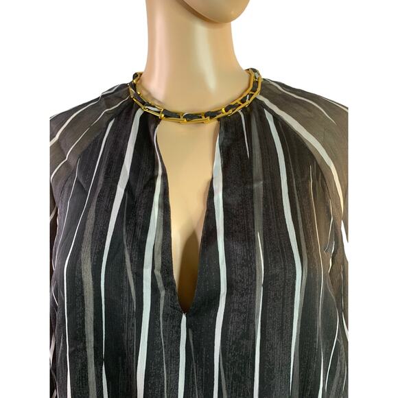 Haltson Heritage Womens Sz 6 Top Gold Choker Layered Bell Sleeves Tie Back Sheer - Picture 1 of 12